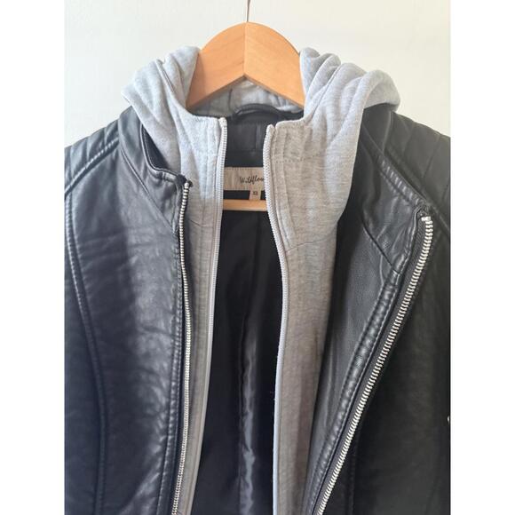 Wildflower Women's Black Faux Leather Jacket with Grey Hoodie Insert XS - Picture 2 of 6